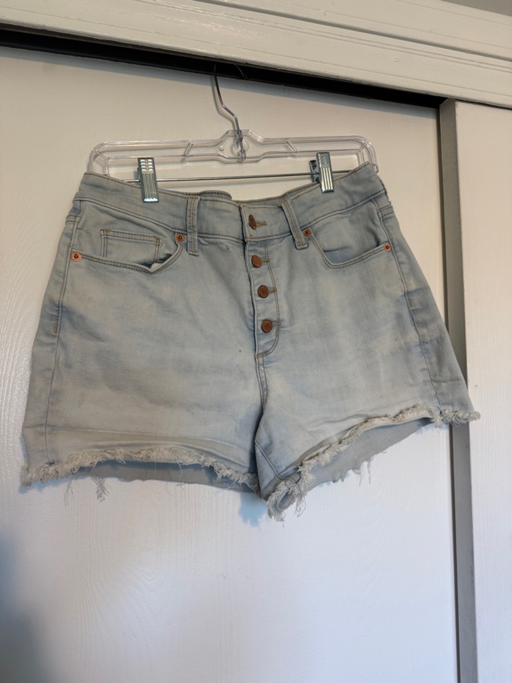 Universal Thread Light Blue Button-Front Distressed Denim Shorts